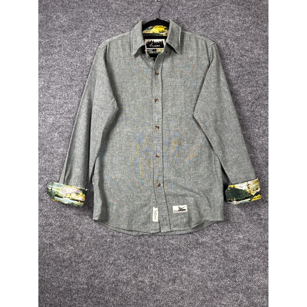 Pladra Flannel Shirt Mens Small Green Button Down Made in USA Landscape Lining - Picture 5 of 11